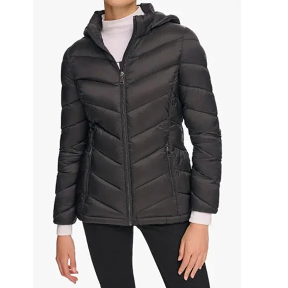 Calvin Klein Lightweight Puffer Jacket Black Packable Puffer Black Lightweight Hooded Puffer Jacket Calvin Klein Women's  Light-Weight Hooded Puffer Jacket Black